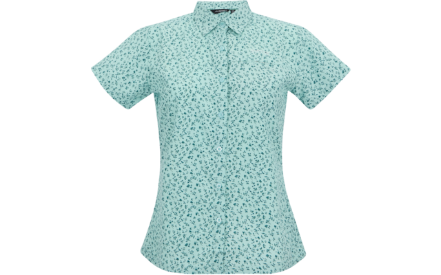 Kurzärmeliges, tailliertes Hemd mit Kragen und durchgehender Knopfleiste, helltürkis mit kleinem dunkelblauem Blumenmuster