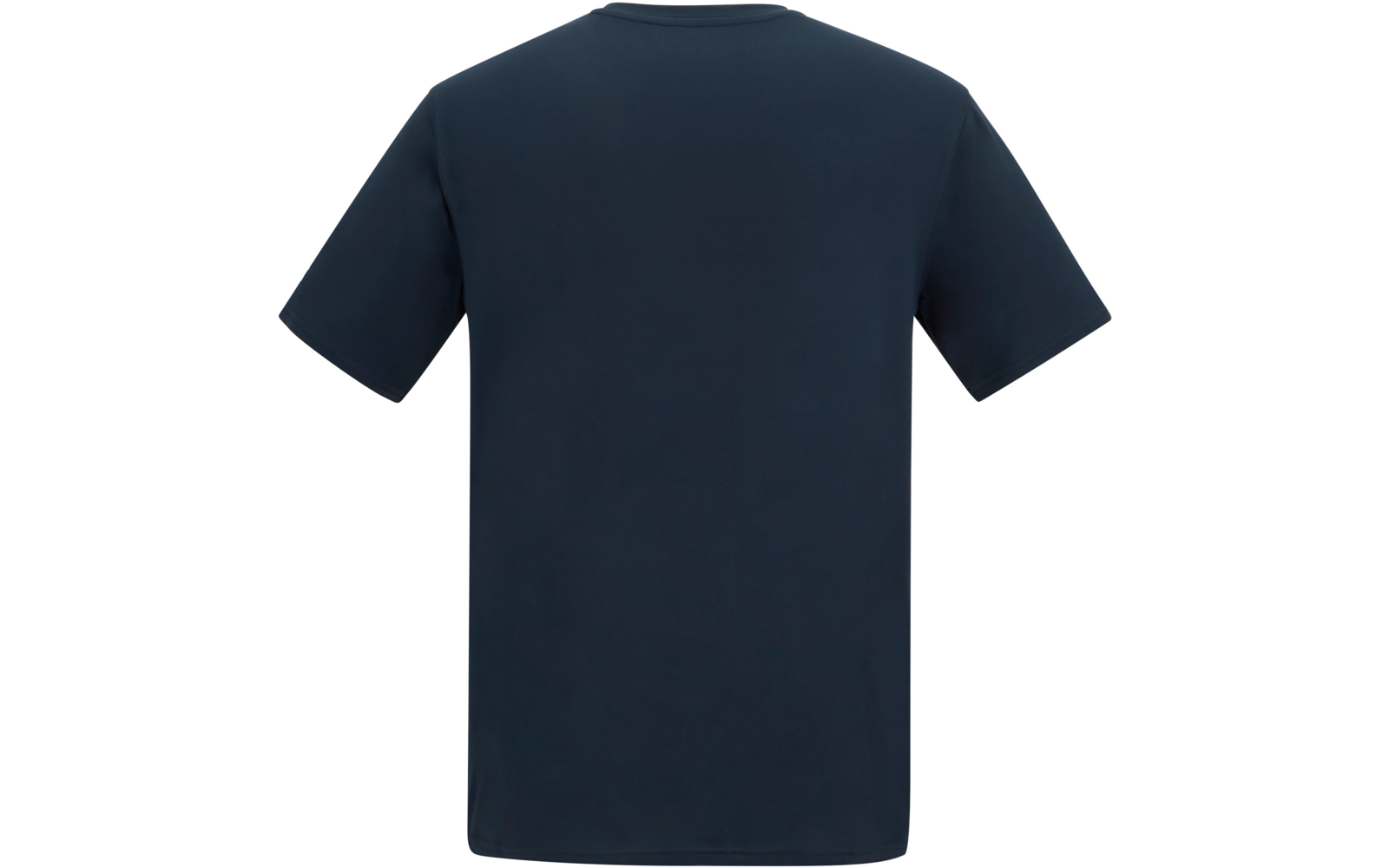 Donkerblauw T‑shirt met korte mouwen, achterkant op witte achtergrond