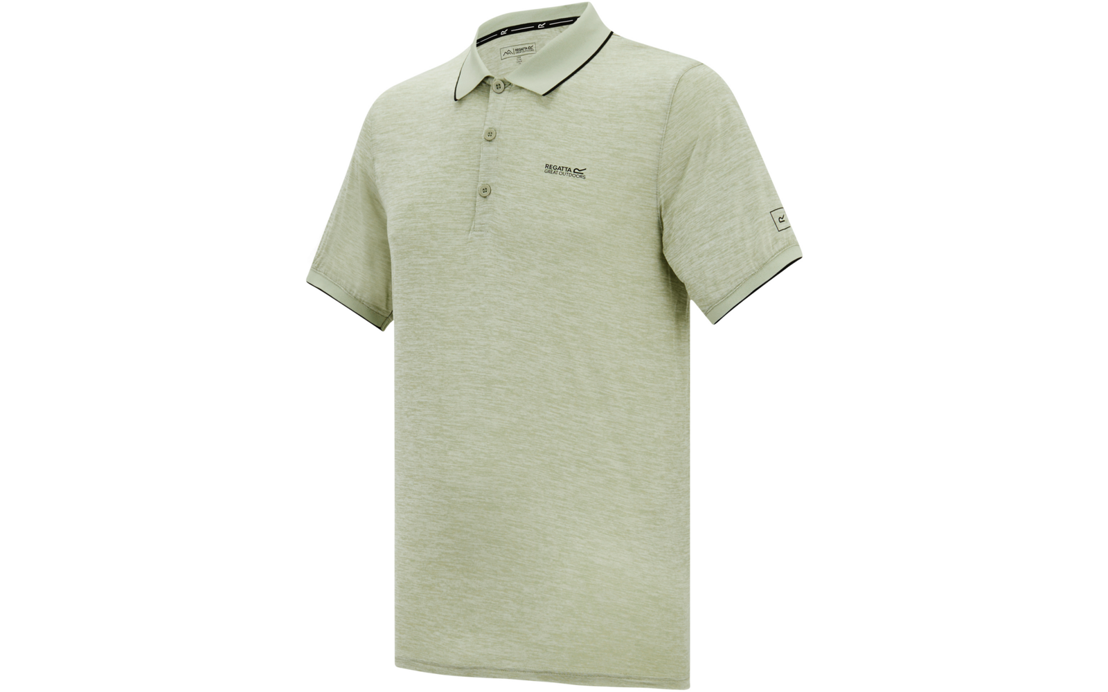 Hellgrünes kurzärmeliges Polohemd mit Kragen, drei Knöpfen und kleinem Logo auf der linken Brust