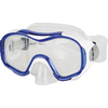 Weiße und blaue Taucherbrille mit klarem Glas