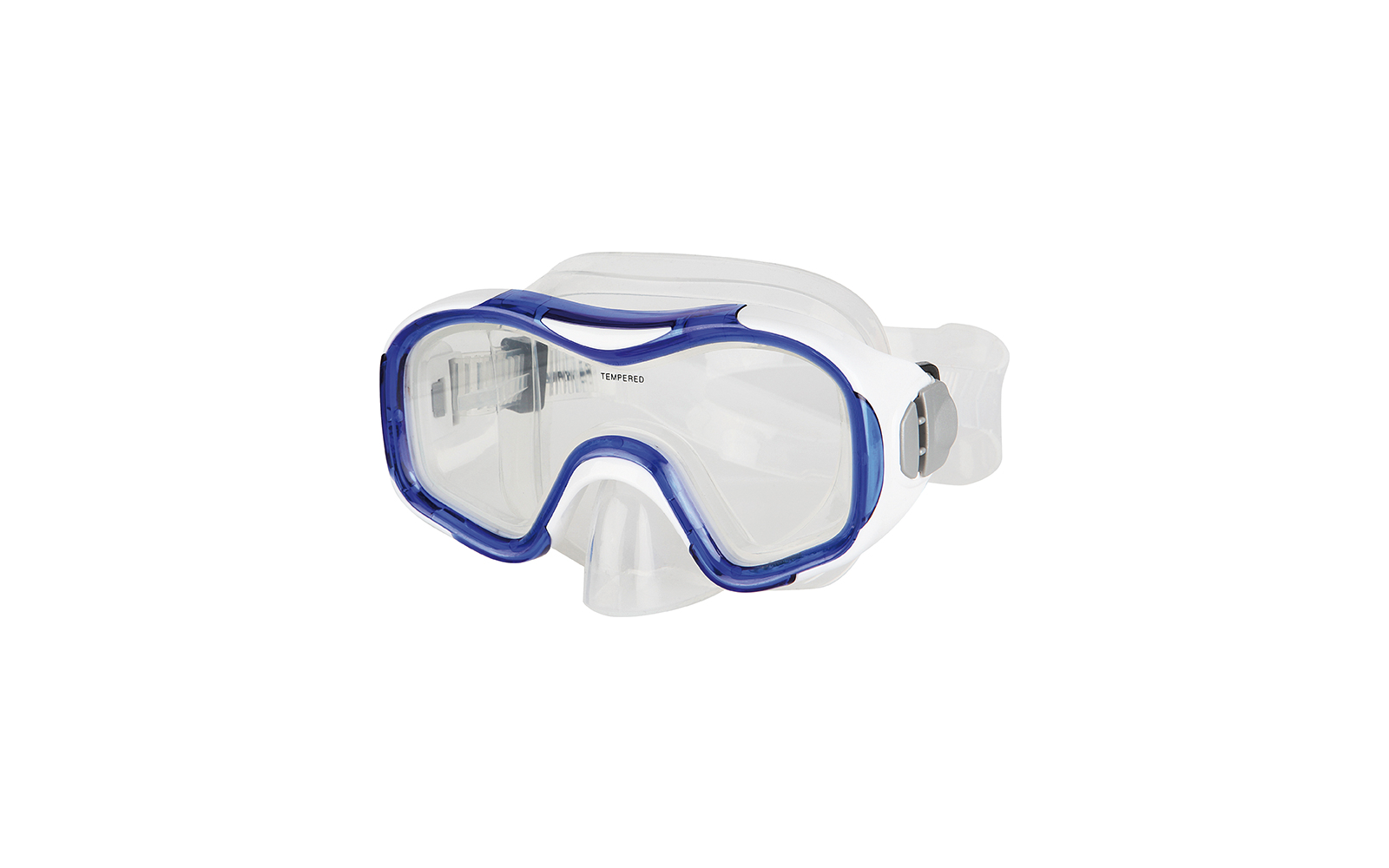 Weiße und blaue Taucherbrille mit klarem Glas