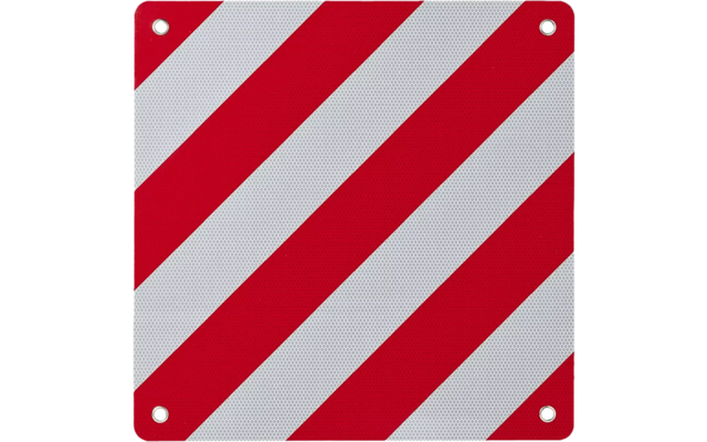 Cartello quadrato con strisce diagonali rosse e bianche e una vite in ogni angolo