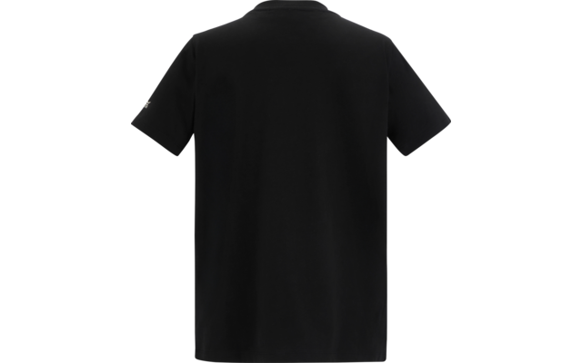 Schwarzes T‑Shirt, Rückansicht, kurze Ärmel, weißer Hintergrund