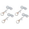 Four identical sets of coiled white rope, each with a metal clip with a latch and a flat metal ring, on a white background