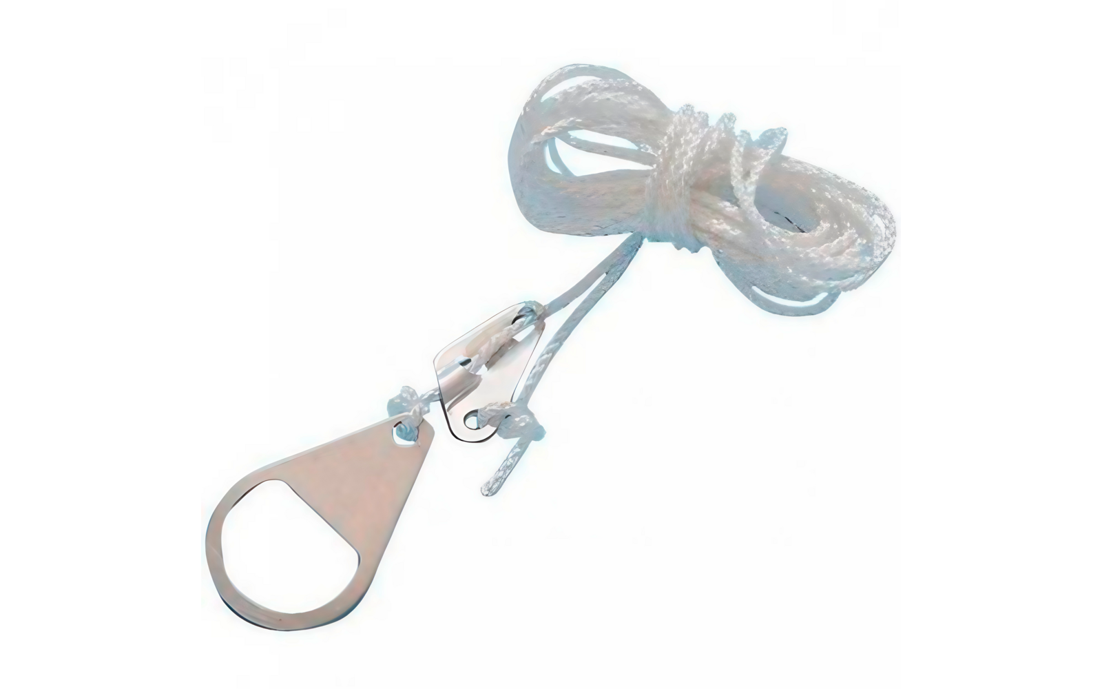 Ouvre-bouteille en métal avec cordon blanc et clip métallique