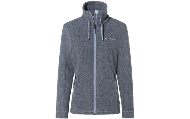 Grau melierte Jacke mit Reißverschluss und zwei Seitentaschen, Stehkragen und Kapuze
