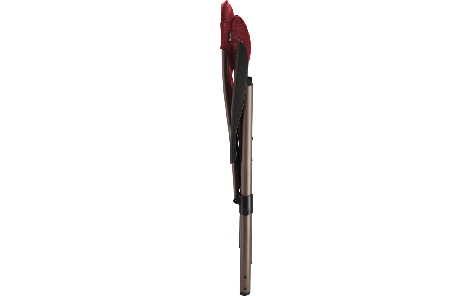 Parapluie rouge replié avec poignée noire et tige métallique argentée