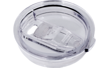 Round transparent plastic lid with sliding closure and visible opening