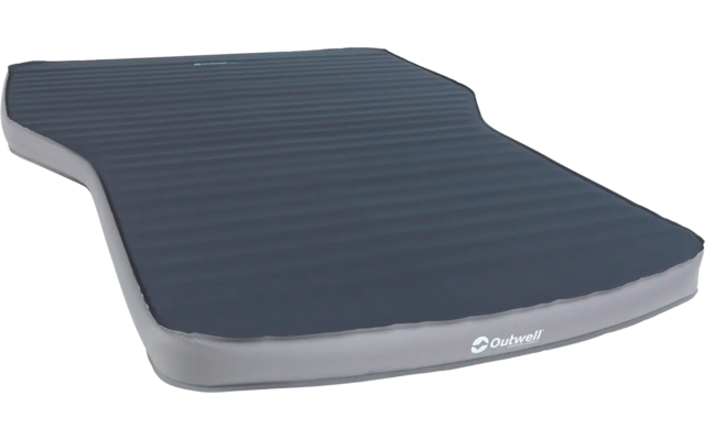 Opblaasbare donkergrijze slaapmat met lichtgrijze randen en geribbelde bovenkant