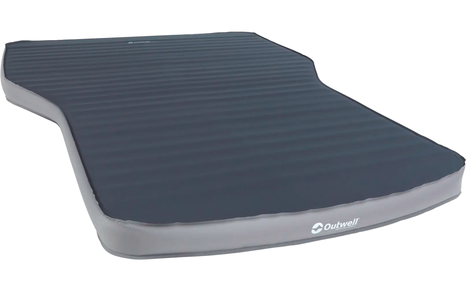 Opblaasbare donkergrijze slaapmat met lichtgrijze randen en geribbelde bovenkant