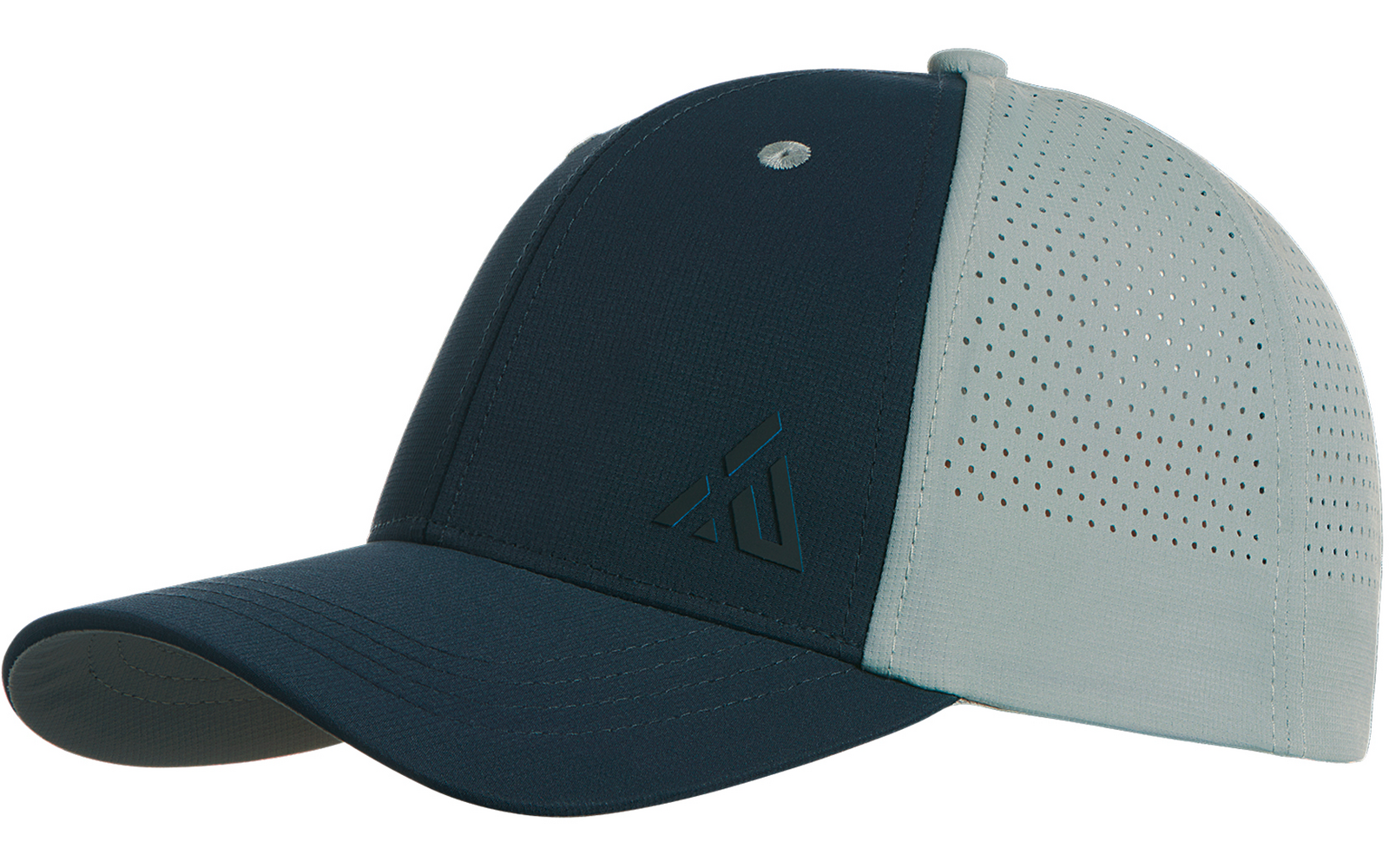 Baseballcap in Dunkelblau und Hellgrau mit kleinen Löchern auf der Rückseite