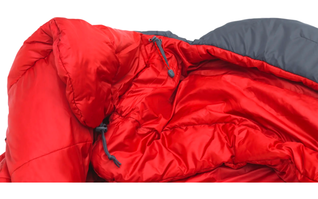 Rode dons slaapzak met grijze rits op witte achtergrond