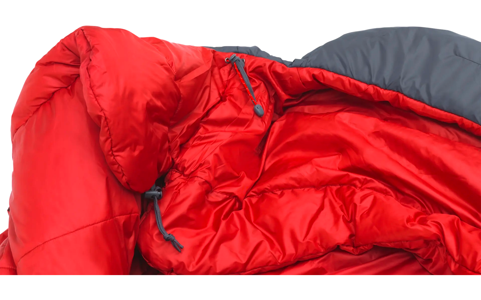 Rode dons slaapzak met grijze rits op witte achtergrond