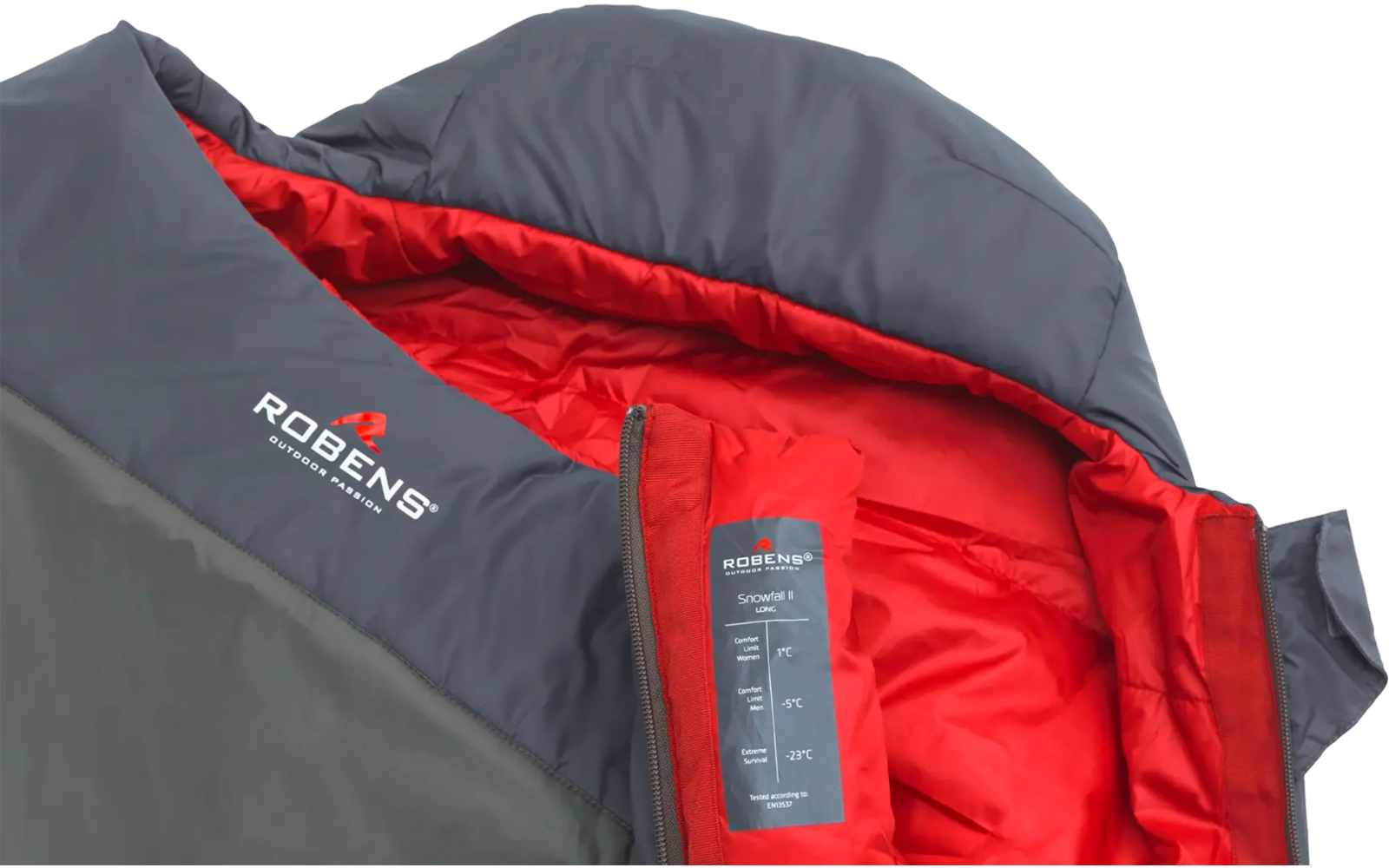 Close-up van een open winterjas met rode voering