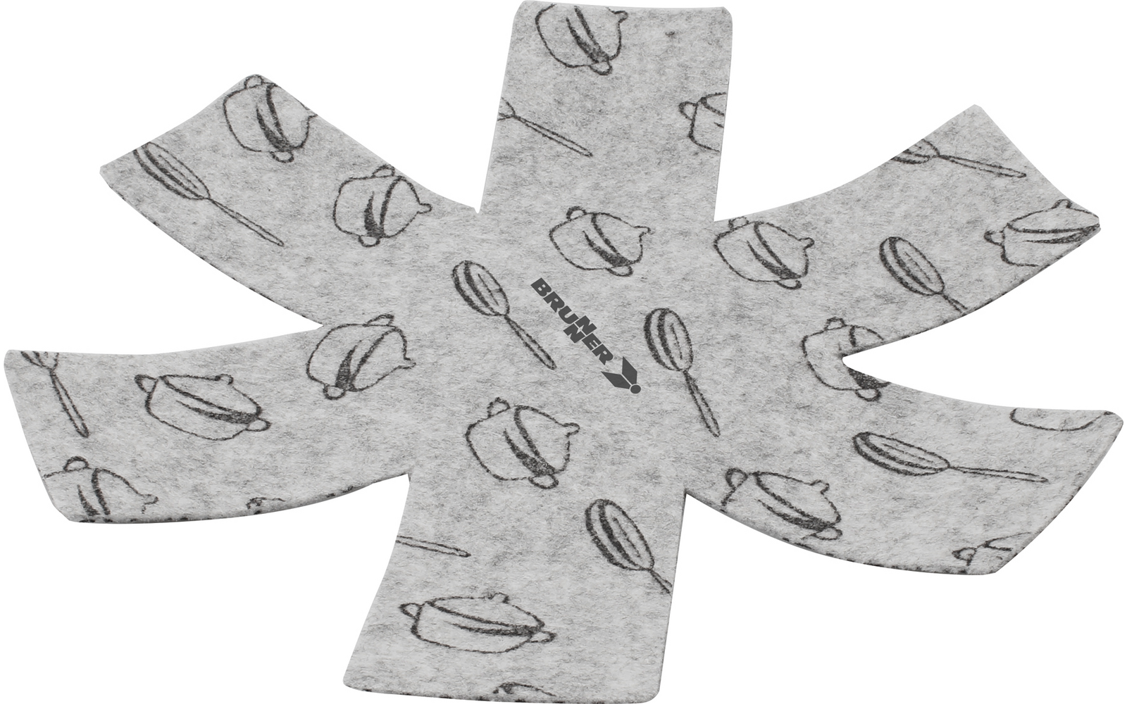 Hellgraues Tuch mit schwarzen, aufgedruckten Augen in der Form eines sich öffnenden Handabdrucks