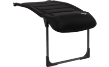 Schwarzes, gebogenes, gepolstertes Polster mit gesteppten Bahnen auf einem schwarzen Metallrahmen