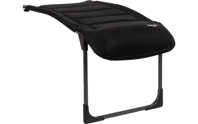 Schwarzes, gebogenes, gepolstertes Polster mit gesteppten Bahnen auf einem schwarzen Metallrahmen