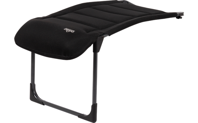 Schwarzer, gepolsterter Fußhocker mit gebogenem, gestepptem Stoffbezug und schwarzem Metallgestell