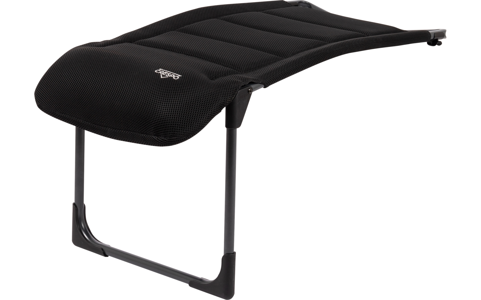 Schwarzer, gepolsterter Fußhocker mit gebogenem, gestepptem Stoffbezug und schwarzem Metallgestell