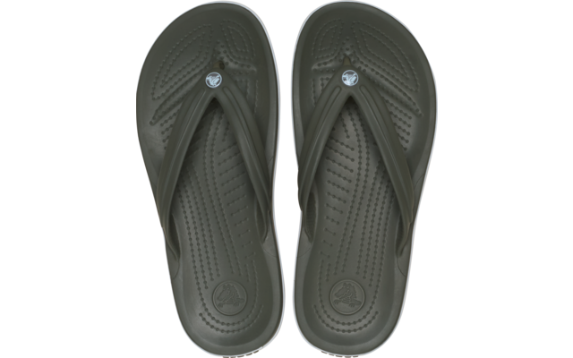 Paar olivgrüner Zehentrenner, Draufsicht, nebeneinander