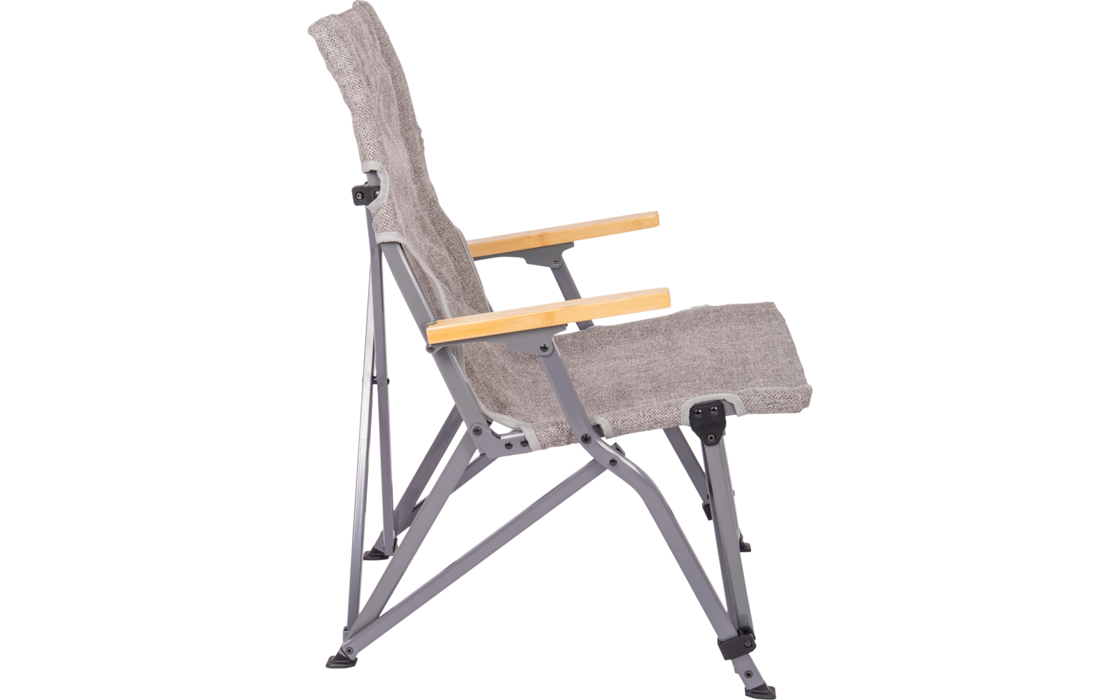 Klappstuhl mit gepolstertem Sitz und Rückenlehne, Metallgestell und Armlehnen aus Holz