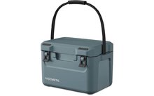 Glacière portable bleue avec poignée noire et deux loquets à l'avant
