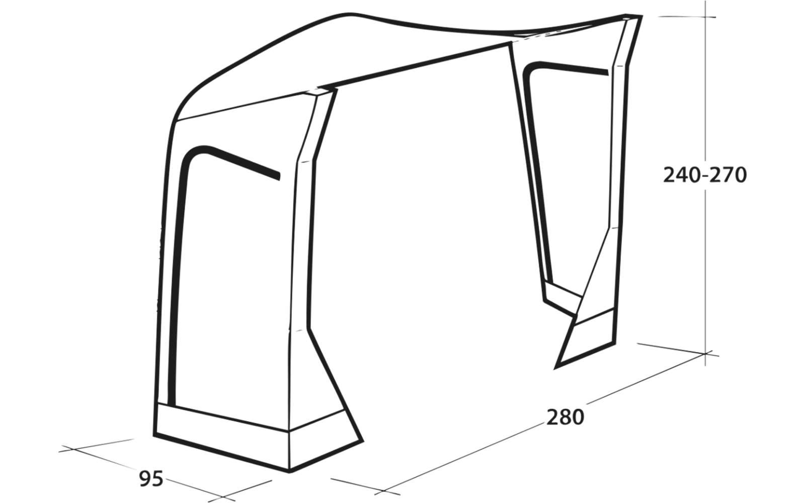Geöffneter Zeltabschnitt mit zwei Stangen auf hellem Hintergrund