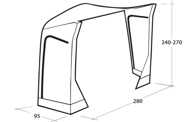 Geöffneter Zeltabschnitt mit zwei Stangen auf hellem Hintergrund