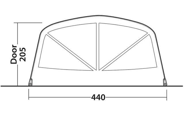 Halbrundes Fenster mit sechs Unterteilungen und angegebenen Maßen