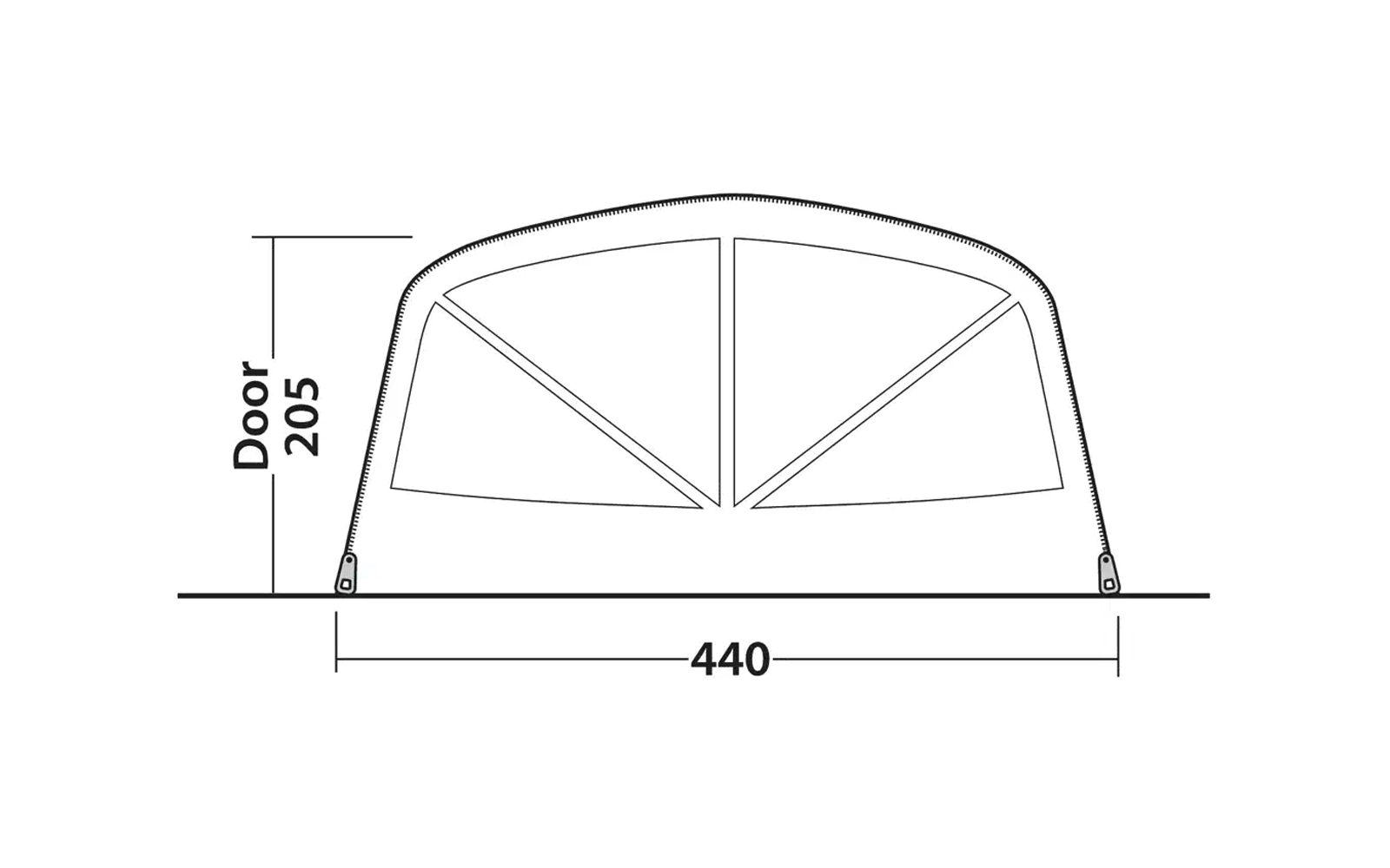 Halbrundes Fenster mit sechs Unterteilungen und angegebenen Maßen