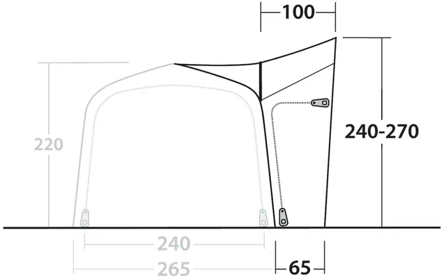 Seitenansicht eines Stuhls mit Maßen in Zentimetern