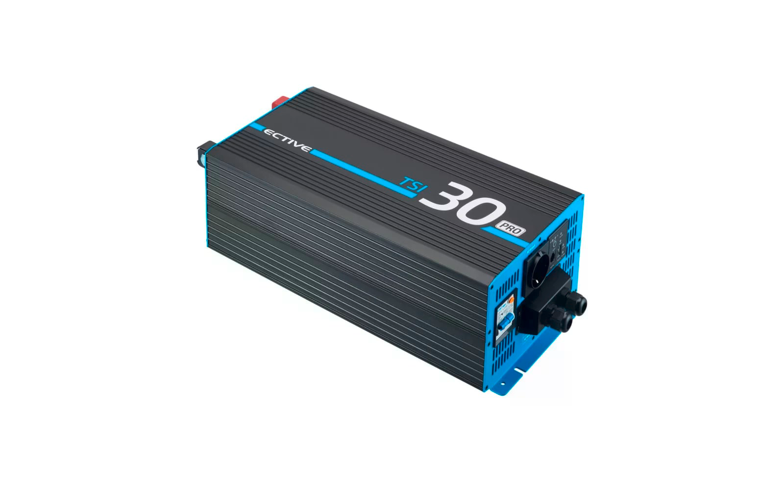 Schwarzer Stromwandler mit blauen Akzenten und der Aufschrift 3000W