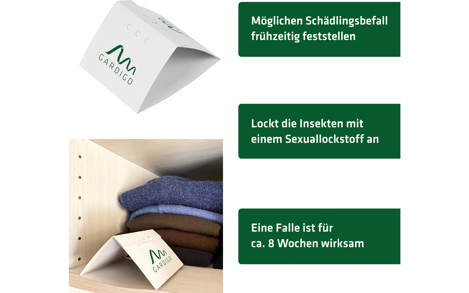Drei Infokarten, eine mit grüner Überschrift, eine zeigt gefaltete blaue Stoffe, eine dritte Karte liegt schräg
