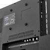 Rückseite eines schwarzen Fernsehers mit Markenaufkleber "cello", Lüftungsschlitzen, vier Montageöffnungen, HDMI-Anschlüssen und mehreren Audio-/Video-Buchsen (Koaxial, RCA)