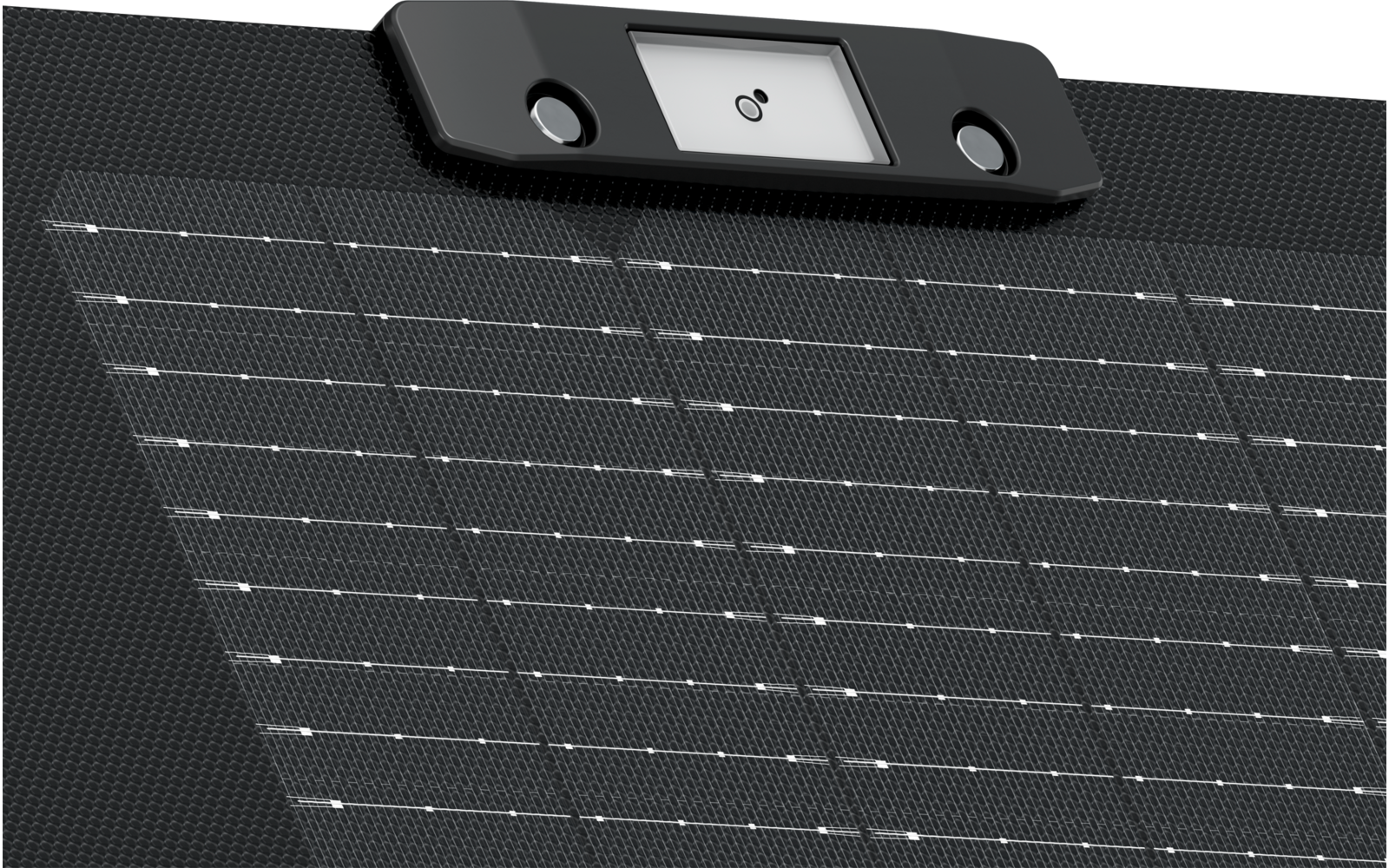 Nahaufnahme eines schwarzen Solarpanels mit zwei Kameras oben