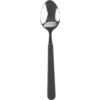 Lepel met glanzende metalen kom en zwart geribd plastic handvat
