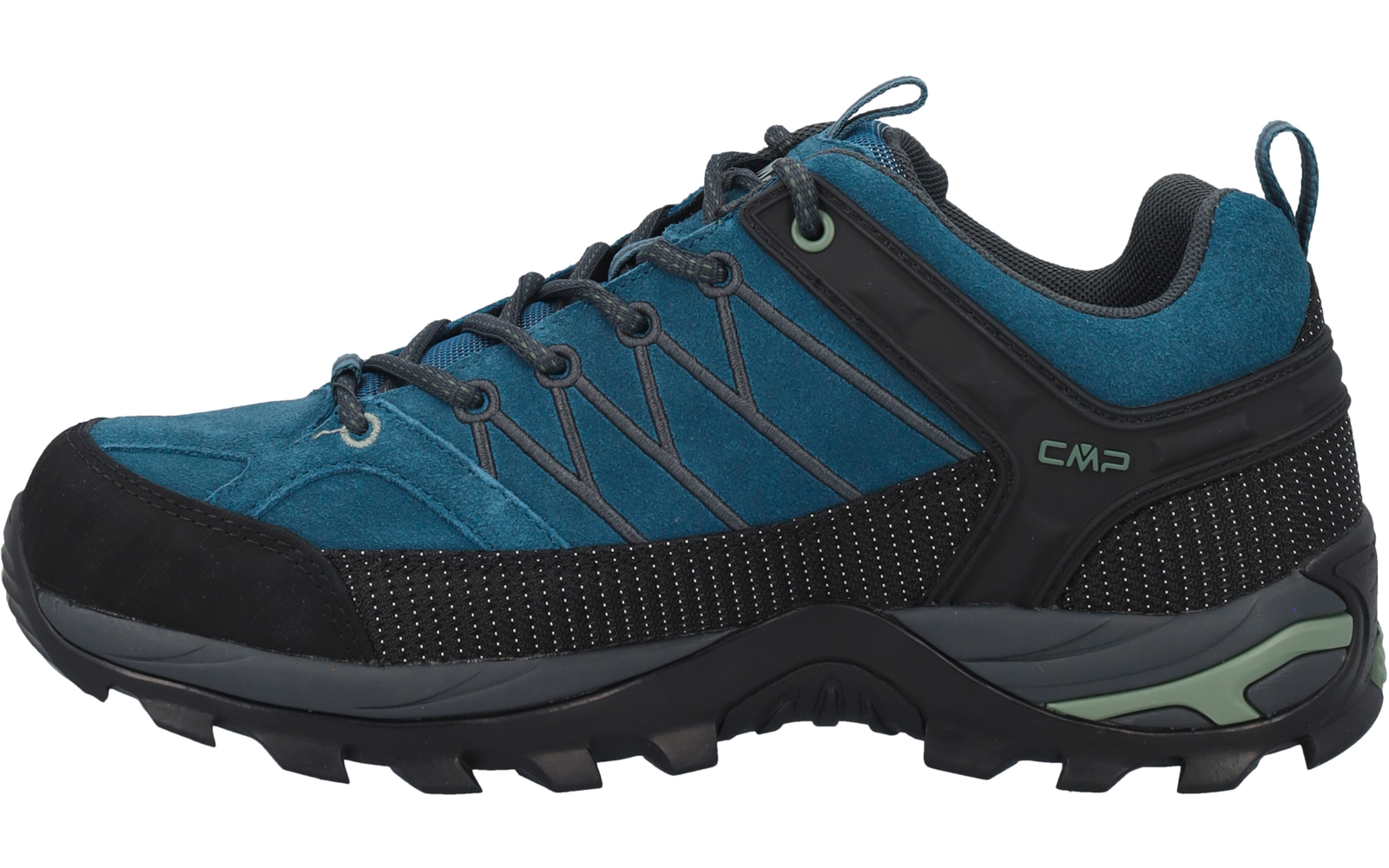 Scarpa bassa blu con lacci e rinforzi neri, scritta visibile 'CMP' sul lato e suola con battistrada marcato