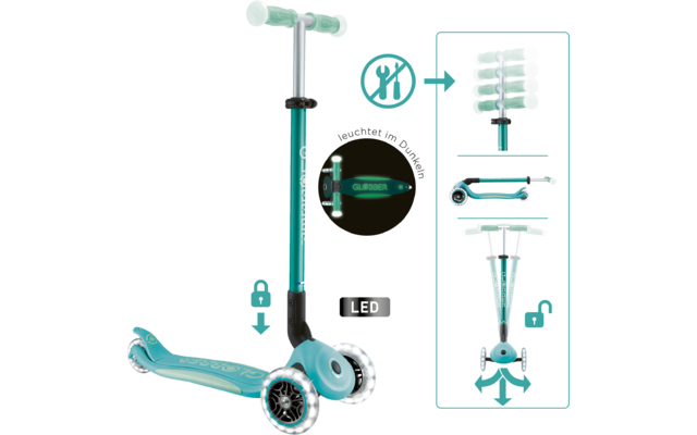 Produktbild Globber Elite Lights Glow Dreirad Scooter h&ouml;henverstellbar mit LED Leuchtrollen 1
