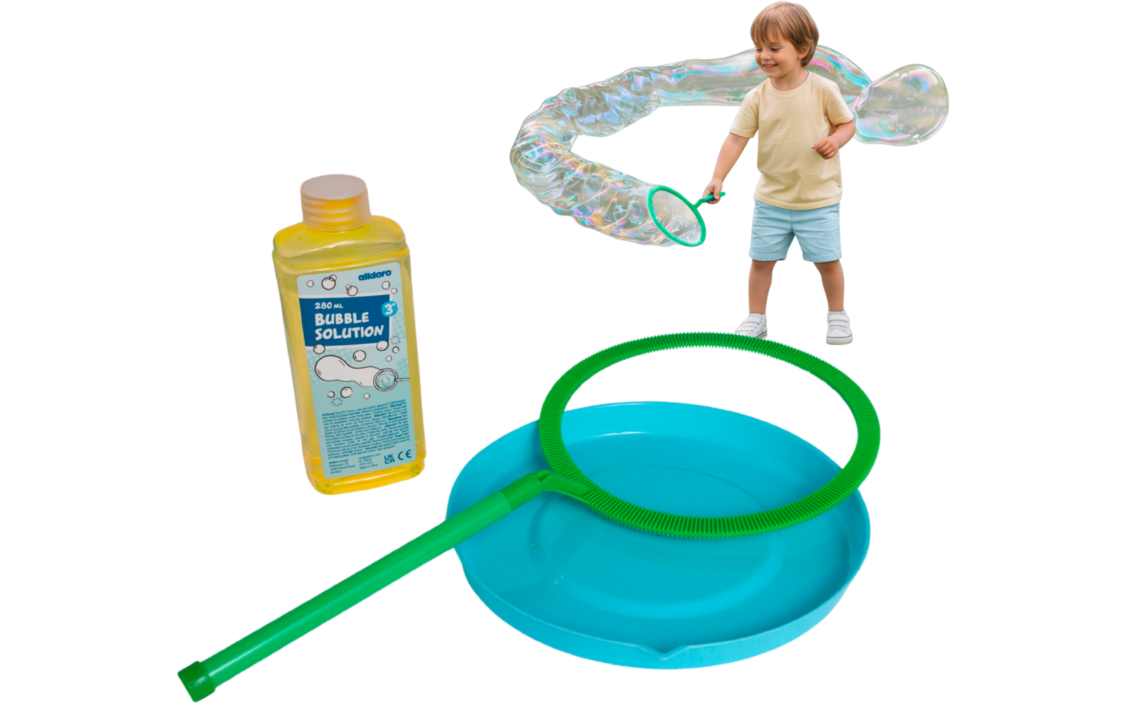 Produktbild alldoro Riesen Seifenblasen Set XXL Seifenblasenring 3 teilig 280 ml 1