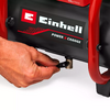 Hand an kleinem Hebel eines Messingventils an einem schwarzen Einhell-Gerät mit rotem Rahmen und den Schriftzügen 'Einhell' und 'Power X-Change'