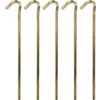Five thin gold-colored metal rods with bent tops, side by side on a white background