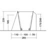 Schwarz-weiße technische Zeichnung eines trapezförmigen Umrisses mit zwei diagonalen Reißverschlüssen und Maßangaben: oben 220, 185, 175/200; unten 110, 105, 70, Gesamt 285; Bodenlinie
