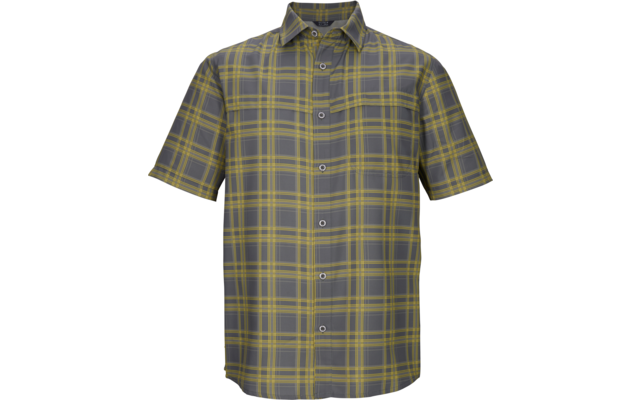 Kurzärmliges, kariertes Hemd mit Knopfleiste, Brusttasche und umgelegtem Kragen in Grau und Gelb