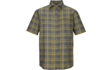 Kurzärmliges, kariertes Hemd mit Knopfleiste, Brusttasche und umgelegtem Kragen in Grau und Gelb