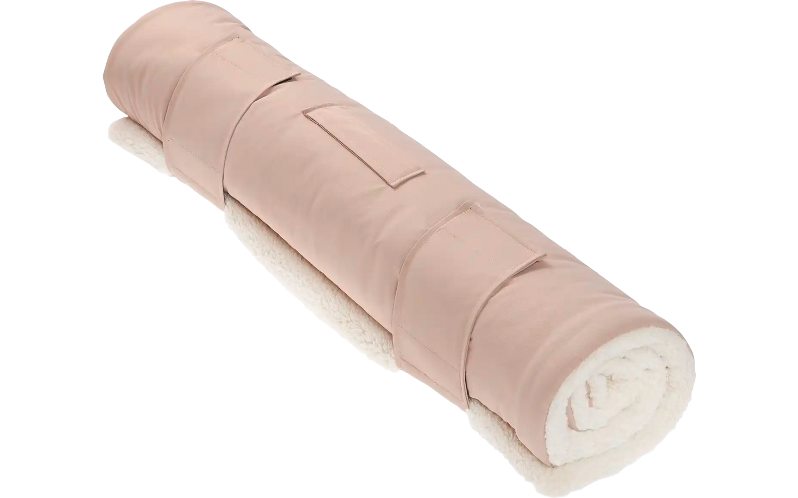 Rosa Yogamatte zusammengerollt mit einem weißen Handtuch