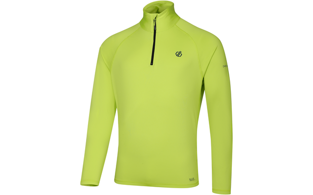 Sweat manches longues vert néon avec col montant, courte fermeture éclair noire à l'avant et petit logo sur la poitrine gauche