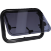 Fenêtre rectangulaire ouverte avec cadre noir et verre teinté