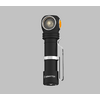 Schwarze Taschenlampe mit rundem Licht und Clip auf grauem Hintergrund