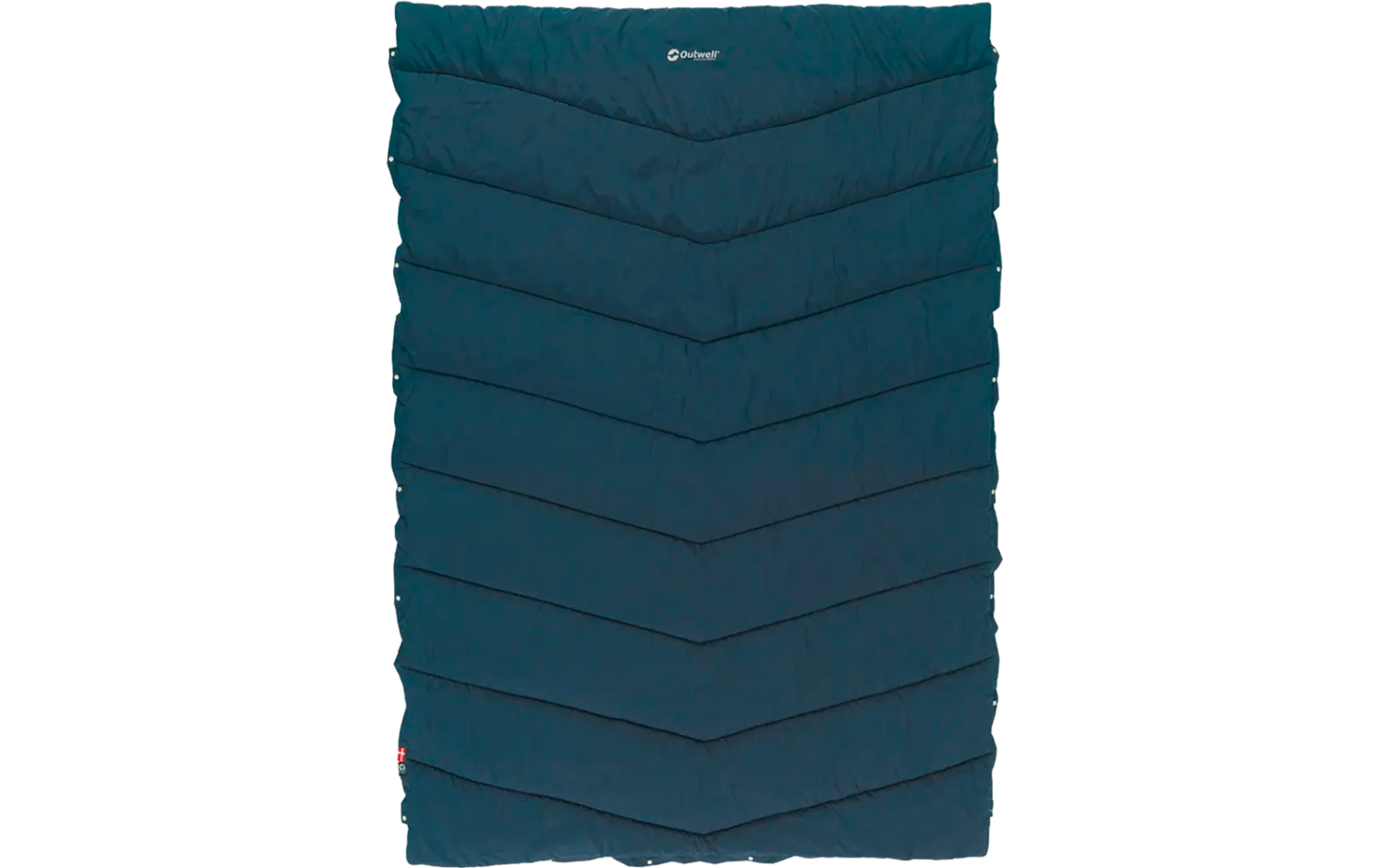 Blauwe rechthoekige slaapzak met horizontale stiksels