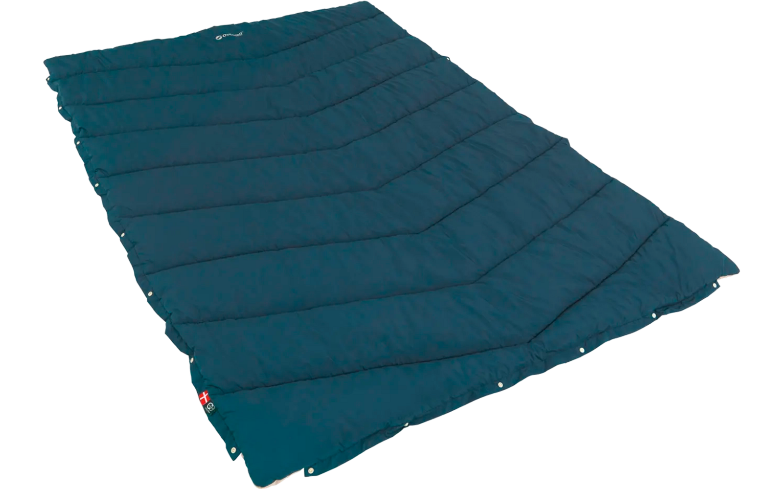 Blauwe rechthoekige slaapzak op witte achtergrond